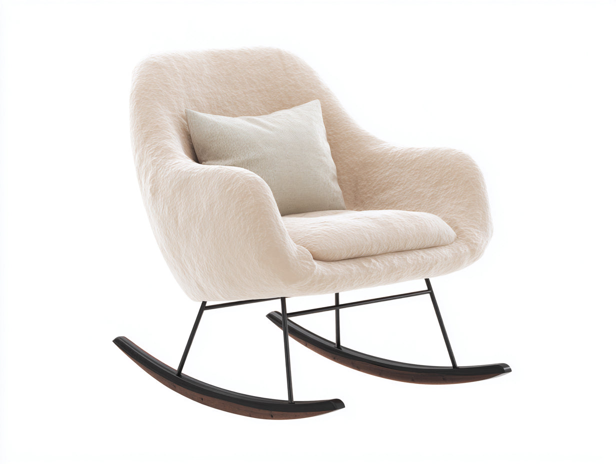 Schaukelstuhl Teddy-Stoff 82x96x94 cm - Creme - modernes Wohnzimmerdesign