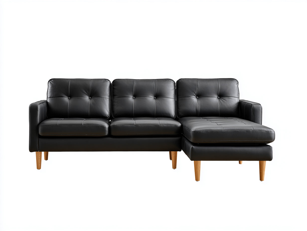 Ecksofa Kunstleder 240x155x82 cm Schwarz Wohnzimmermöbel - Skandinavisches Design