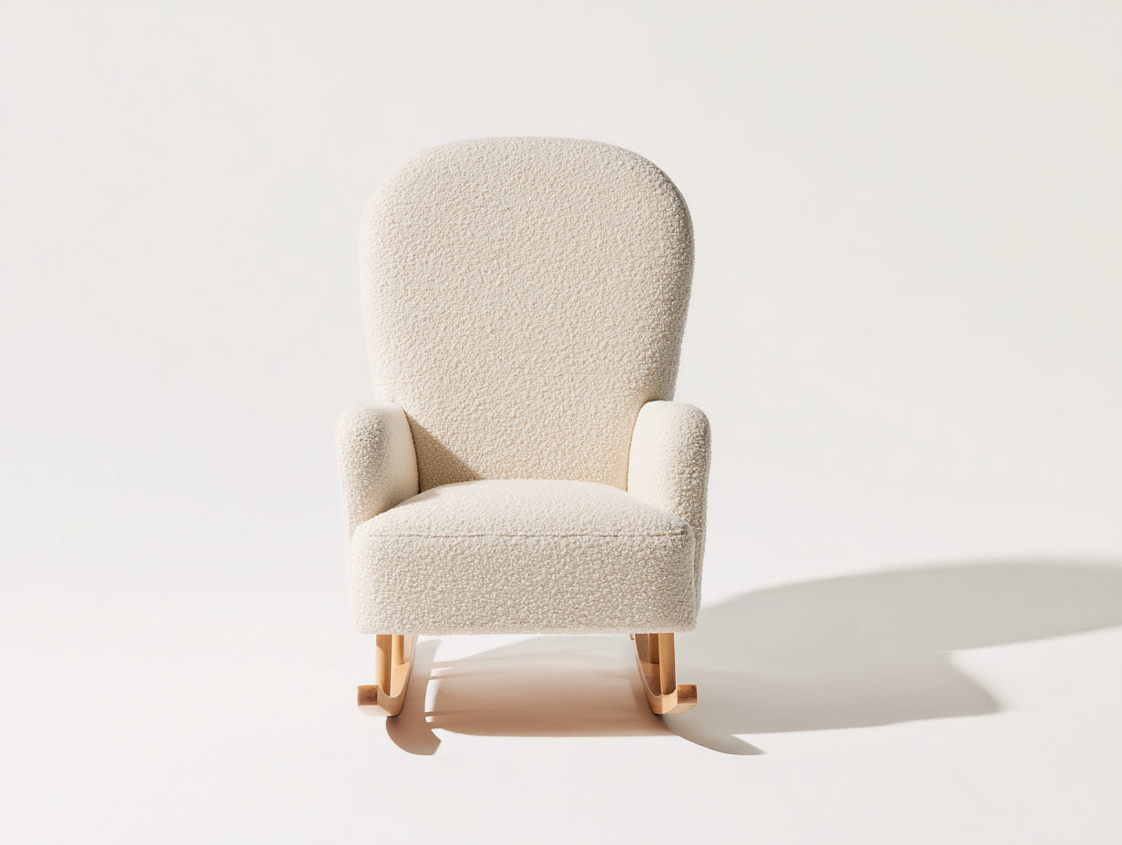 Schaukelstühle Boucléstoff 78x72x96 cm Cremeweiß für Wohnzimmer - Klassisches Design mit Holzkuven