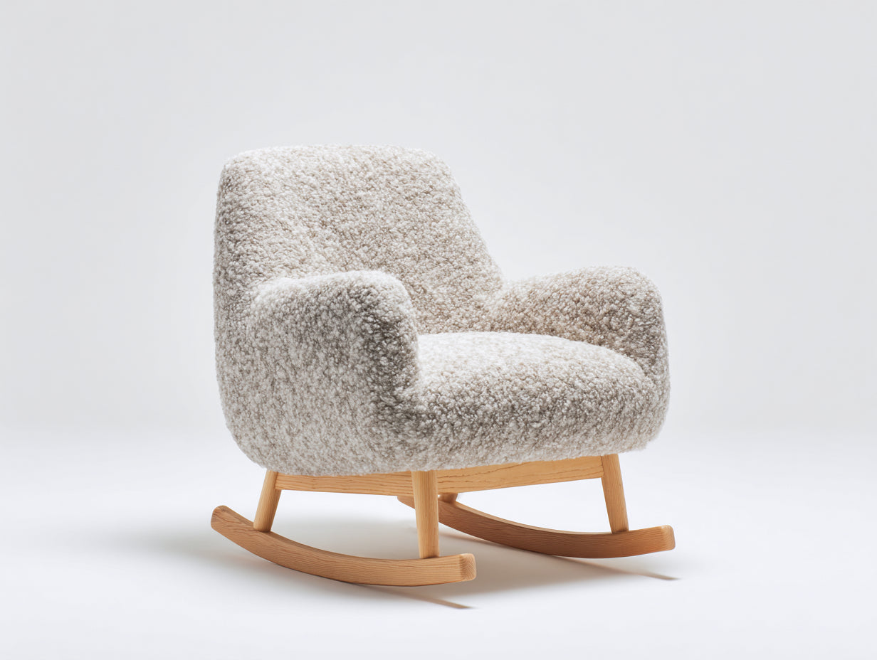 Schaukelstühle Bouclé Stoff 78x84x92 cm - Creme-Natur - modernes Design mit Holzkufen