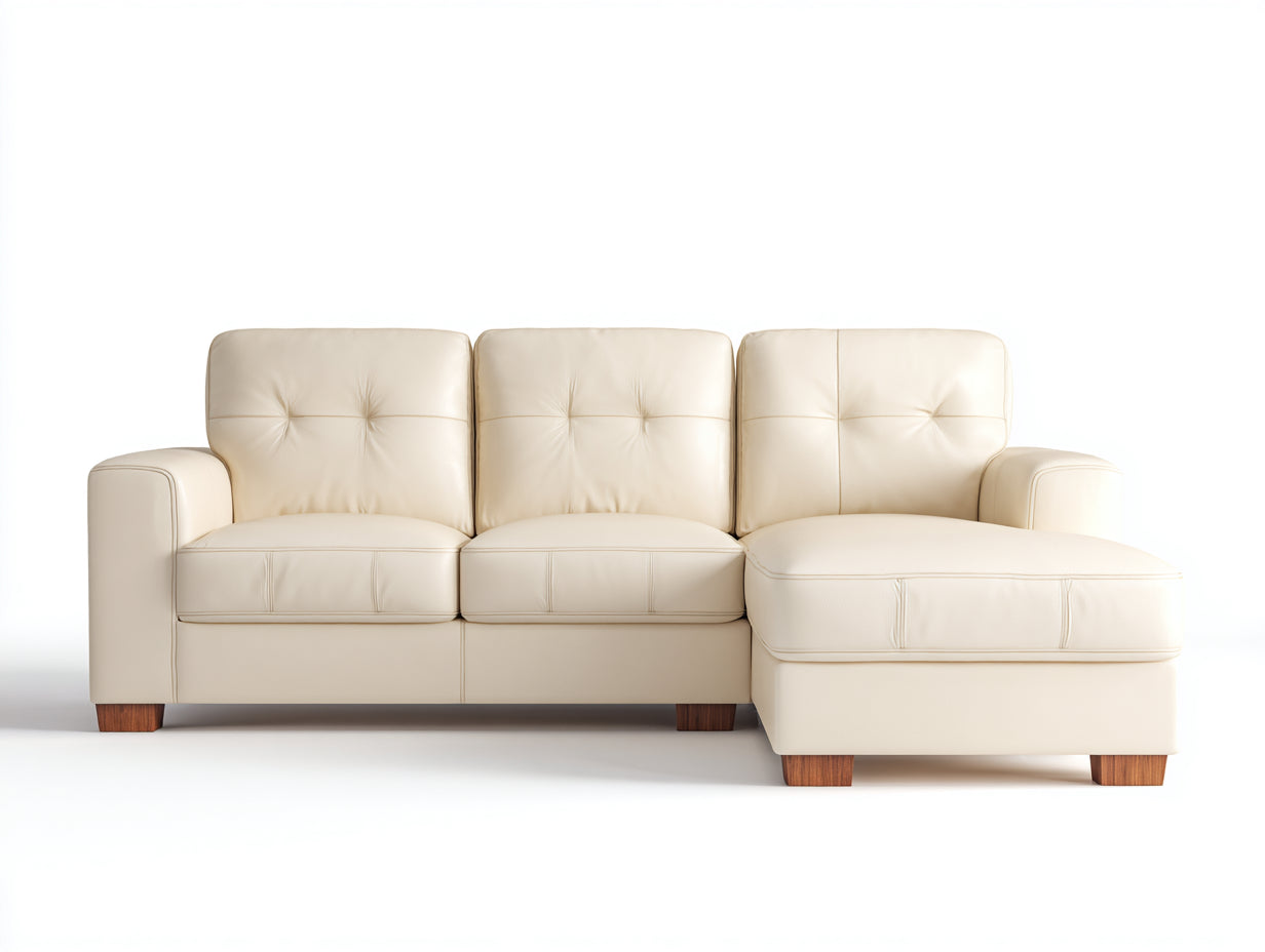 Ecksofa Lederoptik 250x160x84 cm - Creme - modernes Design mit Ottomane