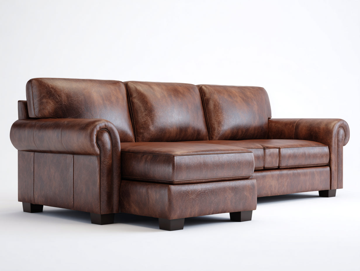Ecksofa Lederoptik 260x165x86 cm - Braun - klassisches Design mit Ottomane