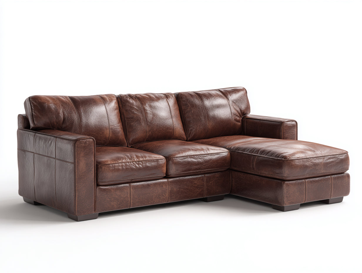 Ecksofa Echtleder 270x168x84 cm braun für Wohnzimmer - modernes Design mit Ottomane