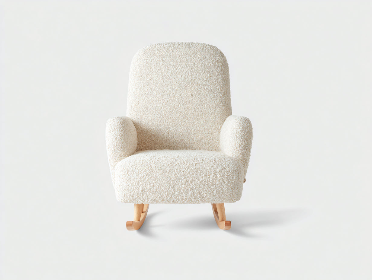 Schaukelstühle Bouclé Stoff 72x80x96 cm creme für Wohnzimmer - mit Holzschaukelfüßen und Armlehnen