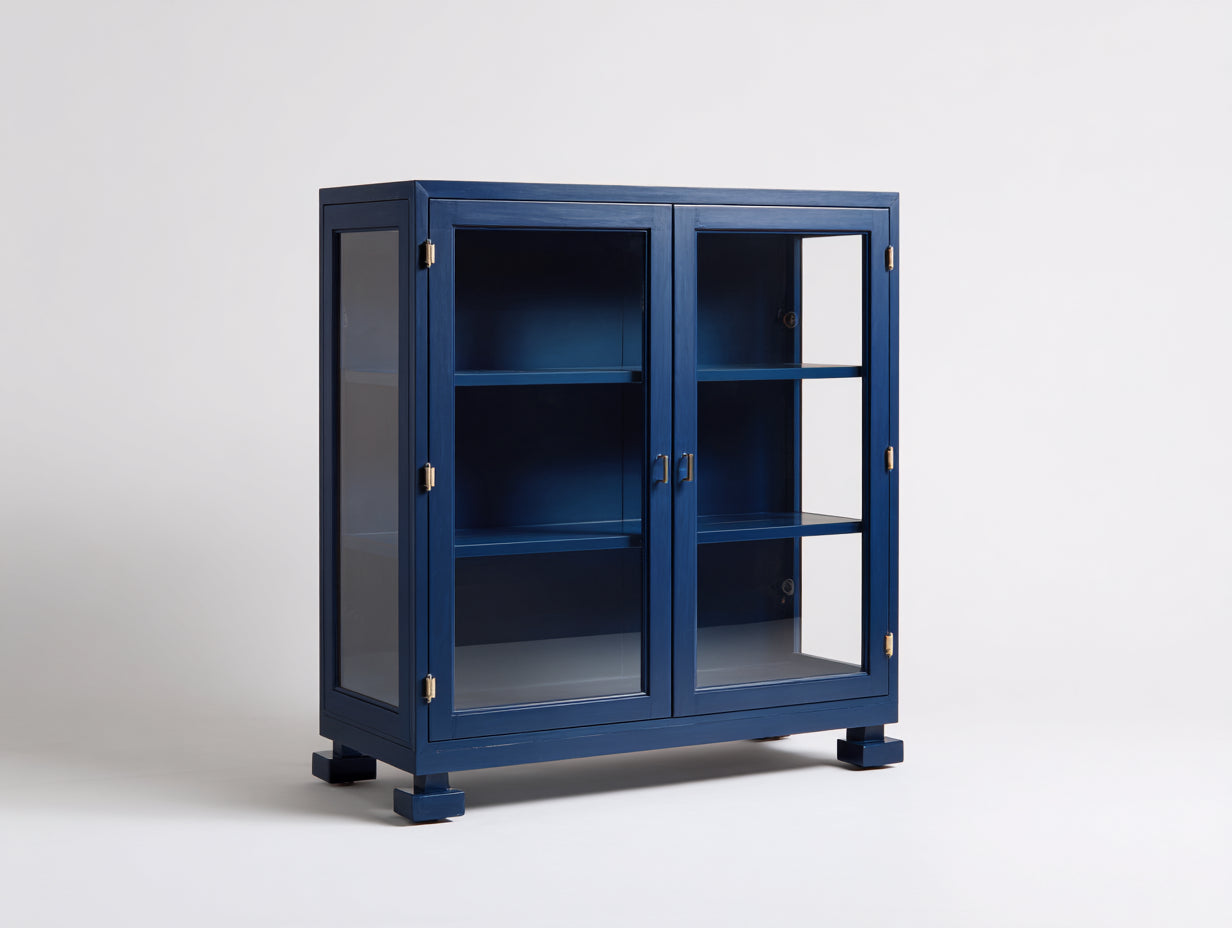Bücherregal Holzwerkstoff 120x40x110 cm Blau für Wohnzimmer - Modernes Design mit Glastüren