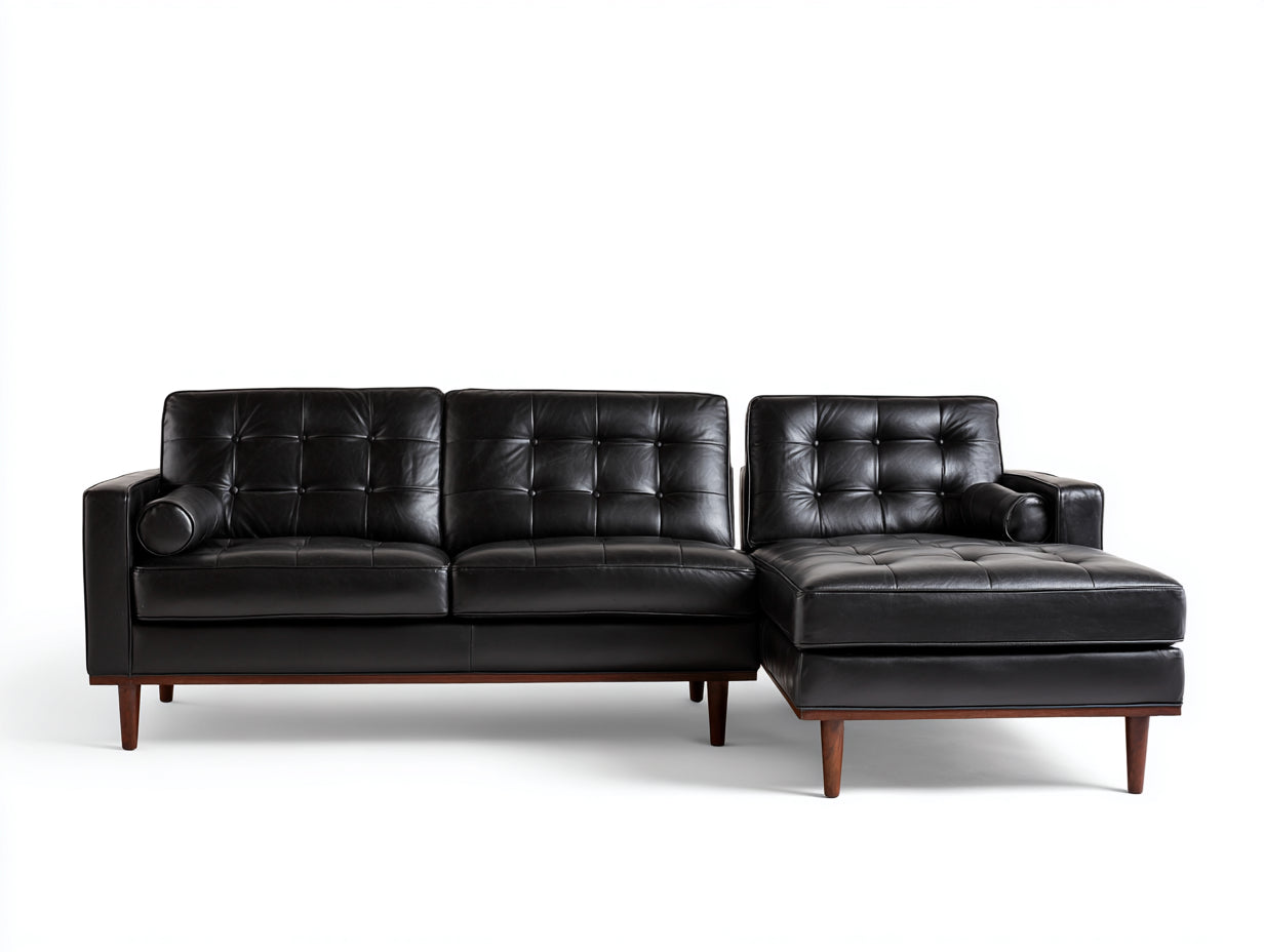 Ecksofa Lederoptik 255x160x82 cm - Schwarz - modernes Design mit Ottomane
