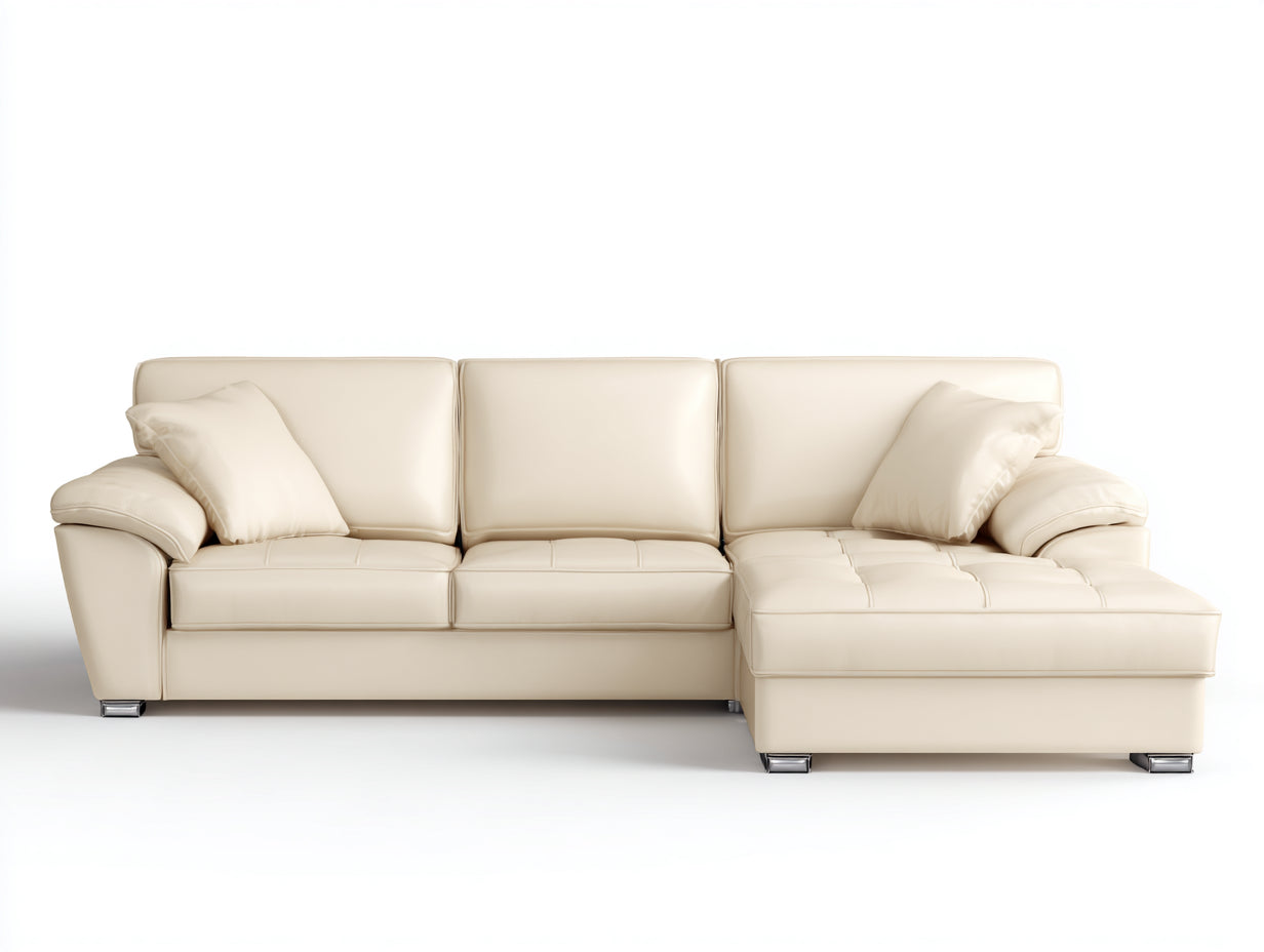 Ecksofa Kunstleder 250x170x85 cm Creme - modernes Sofa mit Liegefläche für Wohnzimmer