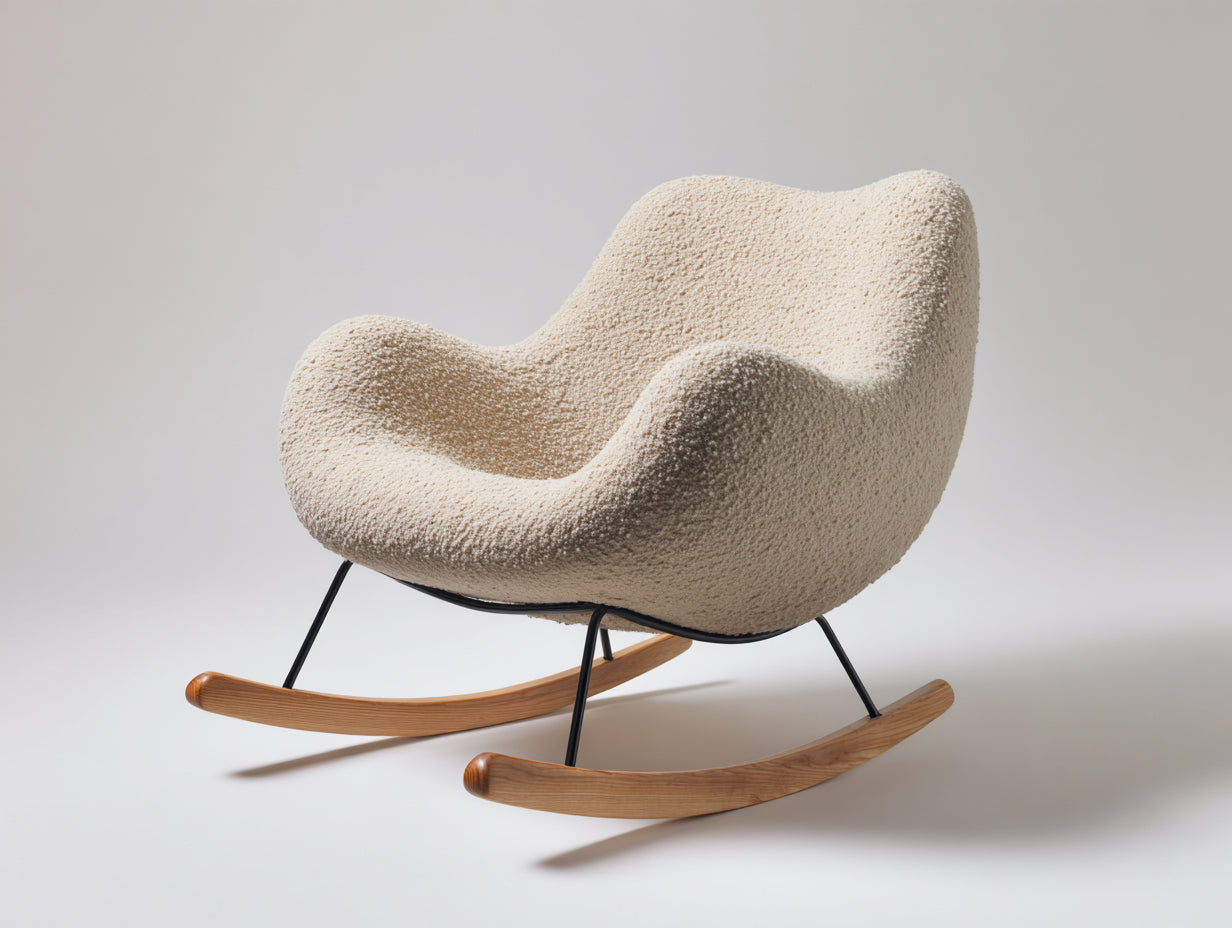 Schaukelstuhl Teddy-Stoff 78x92x88 cm - Creme - modernes Wohnzimmerdesign
