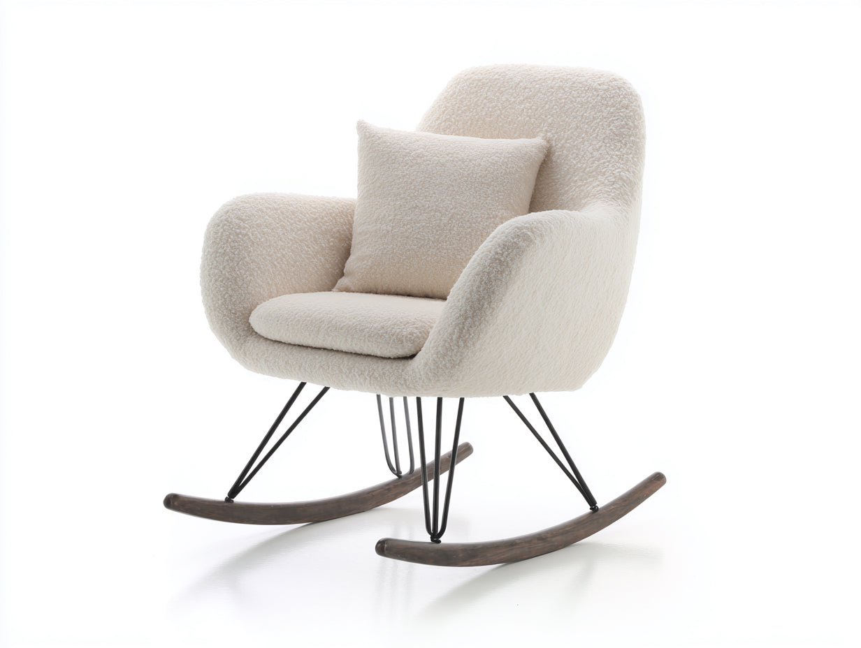 Schaukelstühle Bouclé Stoff 80x86x93 cm - Creme-Braun - modernes Design mit Metallgestell