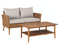 Gartensofa Rattangeflecht und Holz 180x75x82 cm Natur-Beige - modernes Sofa Set mit Tisch für Garten