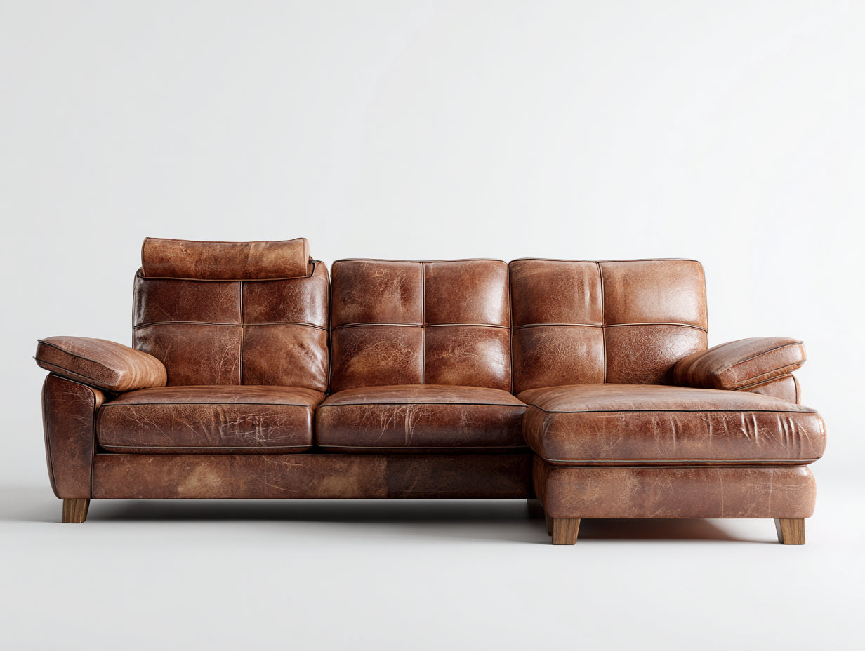 Ecksofa Echtleder 260x165x88 cm braun für Wohnzimmer - modernes Design mit Ottomane