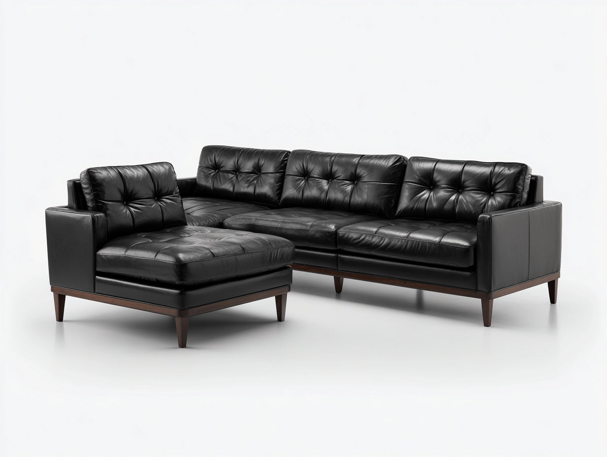Ecksofa Echtleder 285x175x85 cm schwarz für Wohnzimmer - modernes Design mit Ottomane