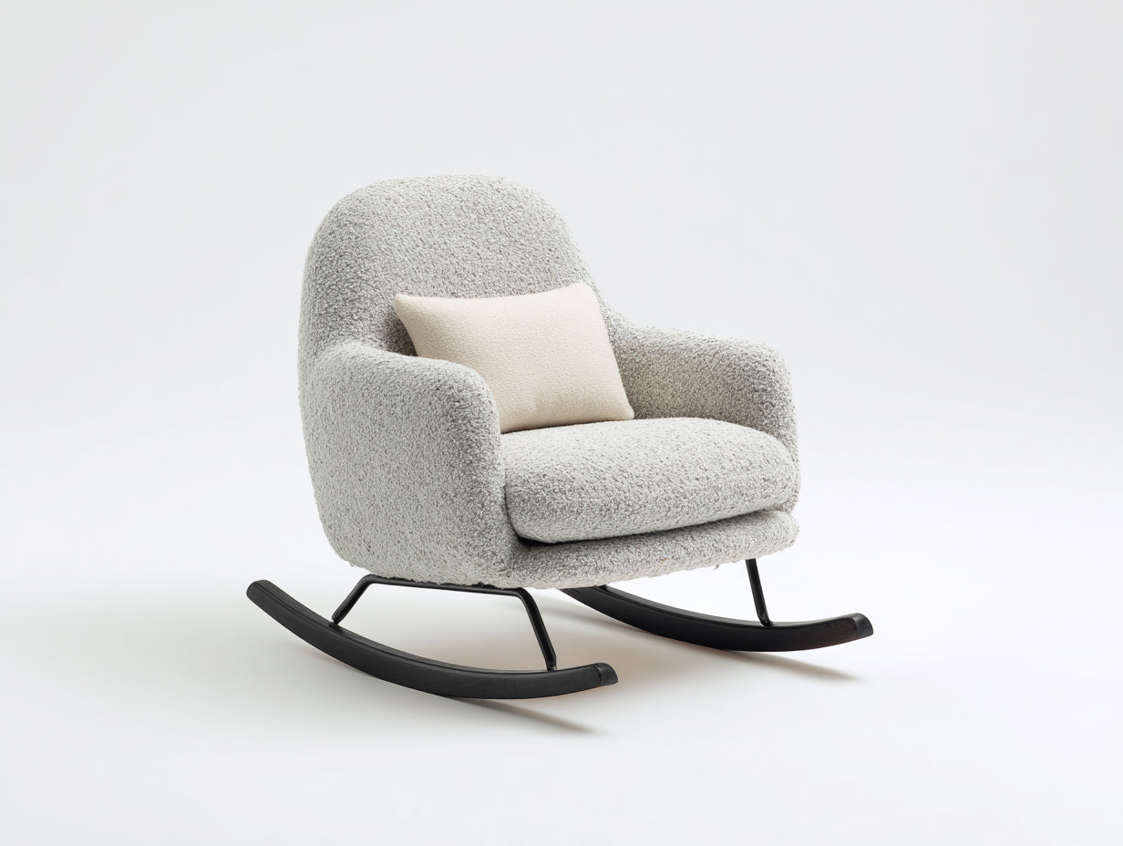 Schaukelstühle Boucléstoff 80x74x86 cm Hellgrau Gemütlicher Relaxstuhl mit Kissen