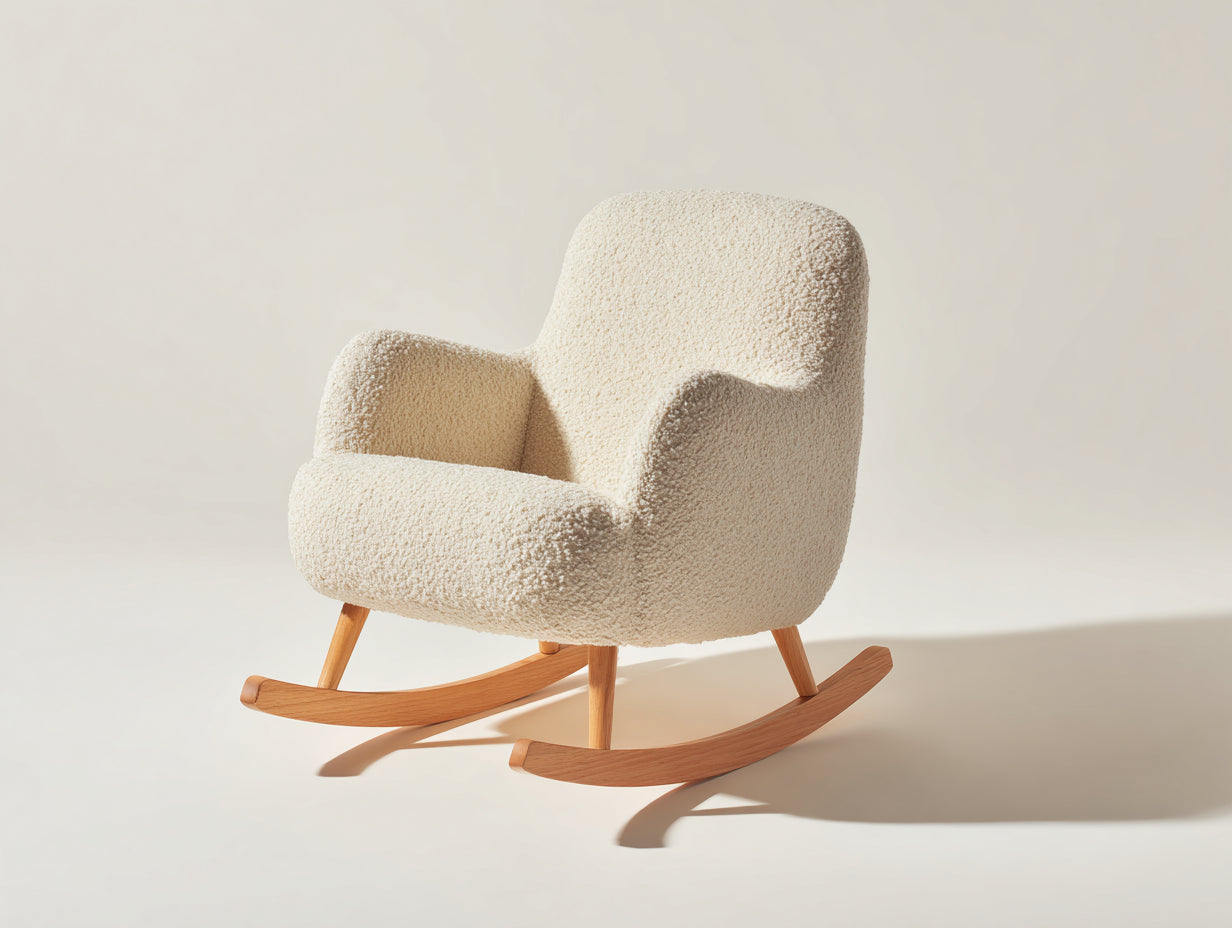 Schaukelstühle Bouclé Stoff 76x86x94 cm - Creme-Natur - modernes Design mit Holzkufen