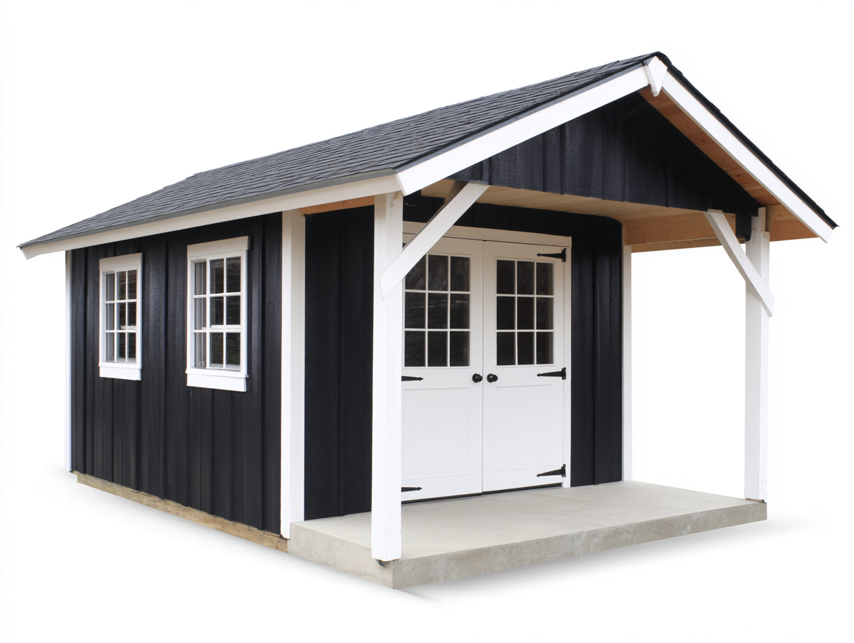 Gartenhäuser Holz 300x240x260 cm - Dunkelblau-Weiß - Landhausstil mit überdachter Veranda