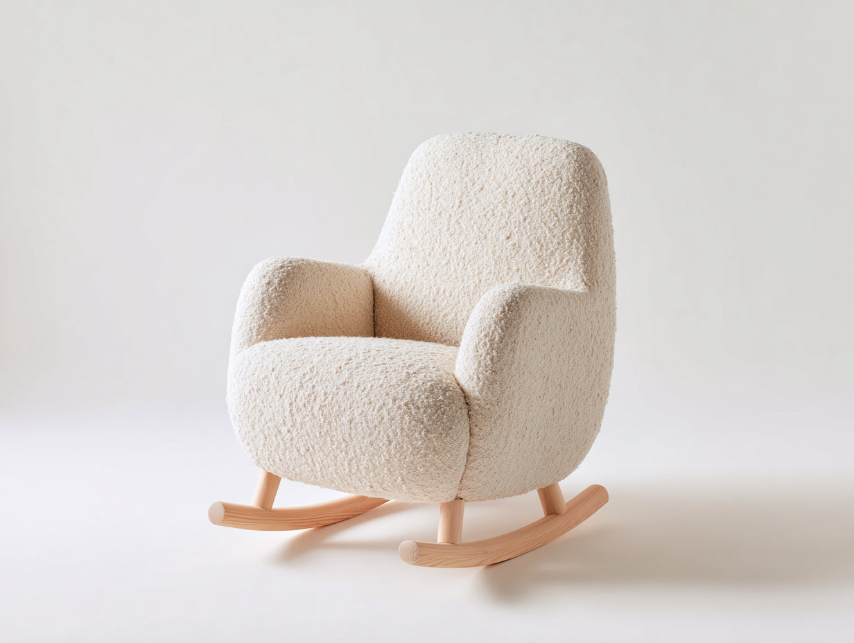 Schaukelstühle Teddy Stoff 75x83x90 cm Beige-Natur - moderner Relaxstuhl für Wohnzimmer