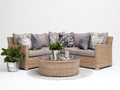 Gartensofa Polyrattan 255x255x78 cm natur-grau für Garten - Eckform mit rundem Couchtisch