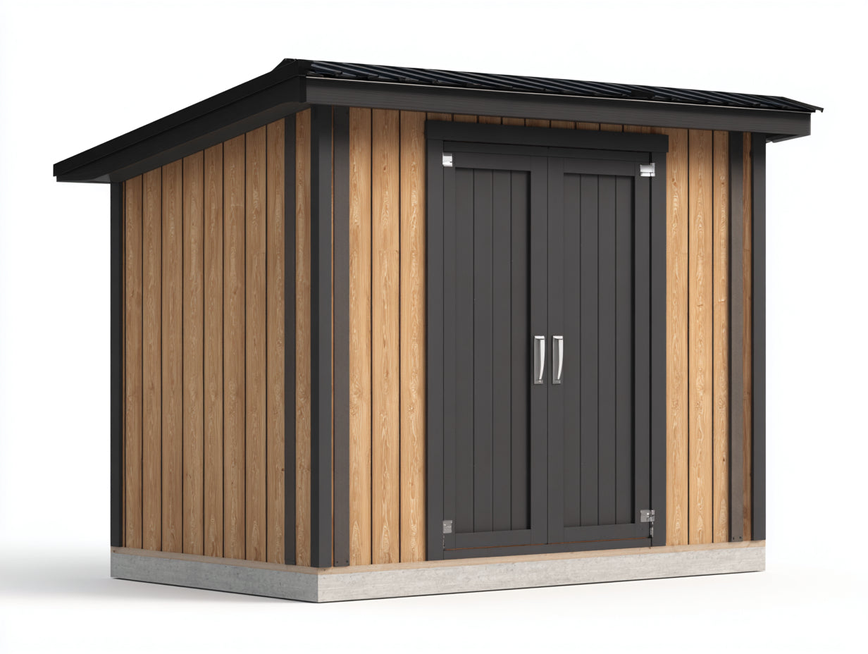 Gartenhäuser Holz 285x220x225 cm natur-schwarz für Garten - mit Pultdach und Doppeltür