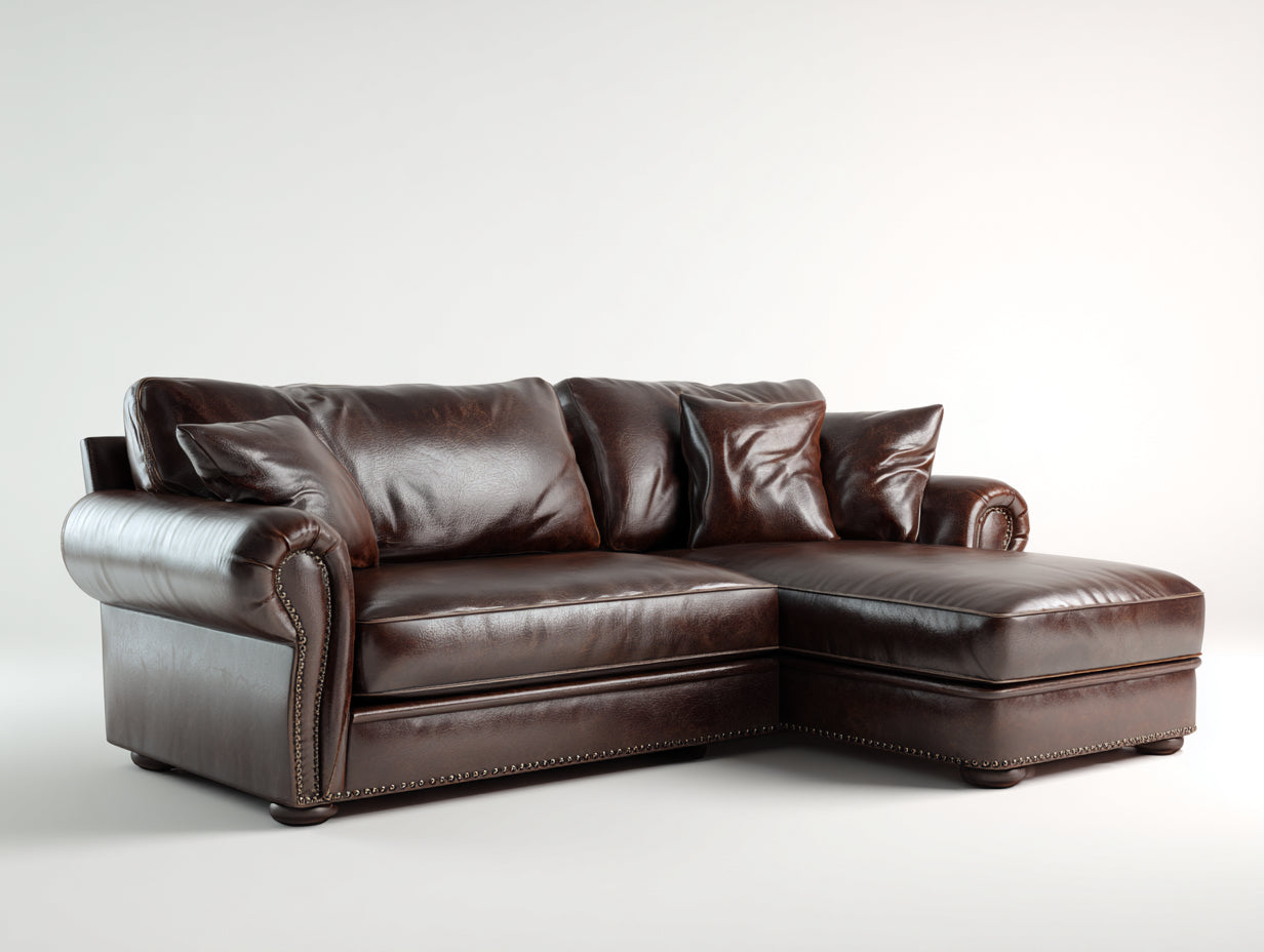 Ecksofa Echtleder 275x170x86 cm dunkelbraun für Wohnzimmer - klassisches Design mit Ottomane