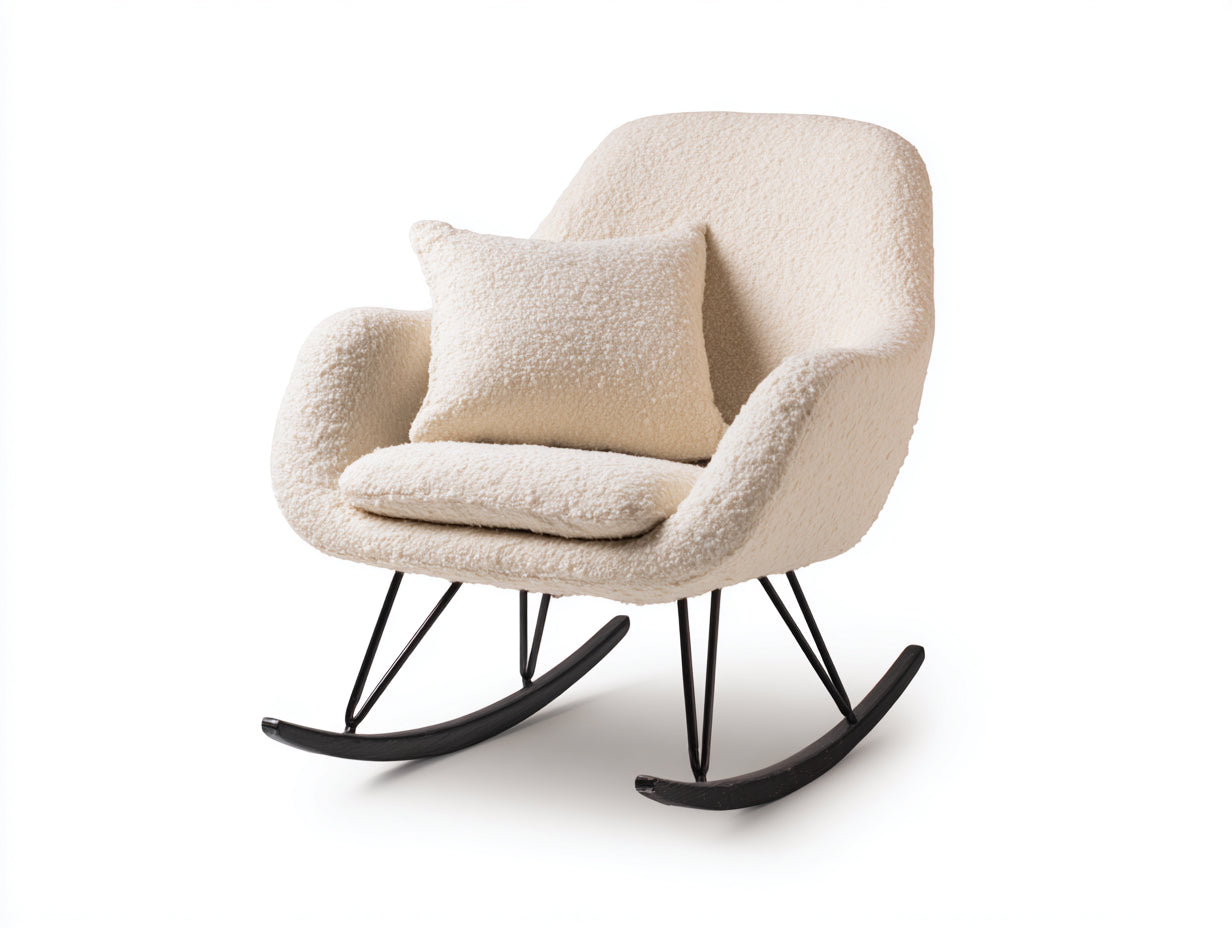Schaukelstühle Bouclé Stoff 78x84x92 cm creme-schwarz für Wohnzimmer - mit Metallgestell und Schaukelfüßen