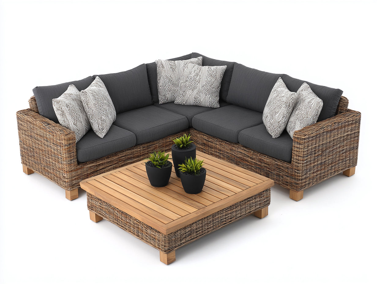Gartensofa Polyrattan 245x245x78 cm natur-grau für Garten - Eckform mit Couchtisch