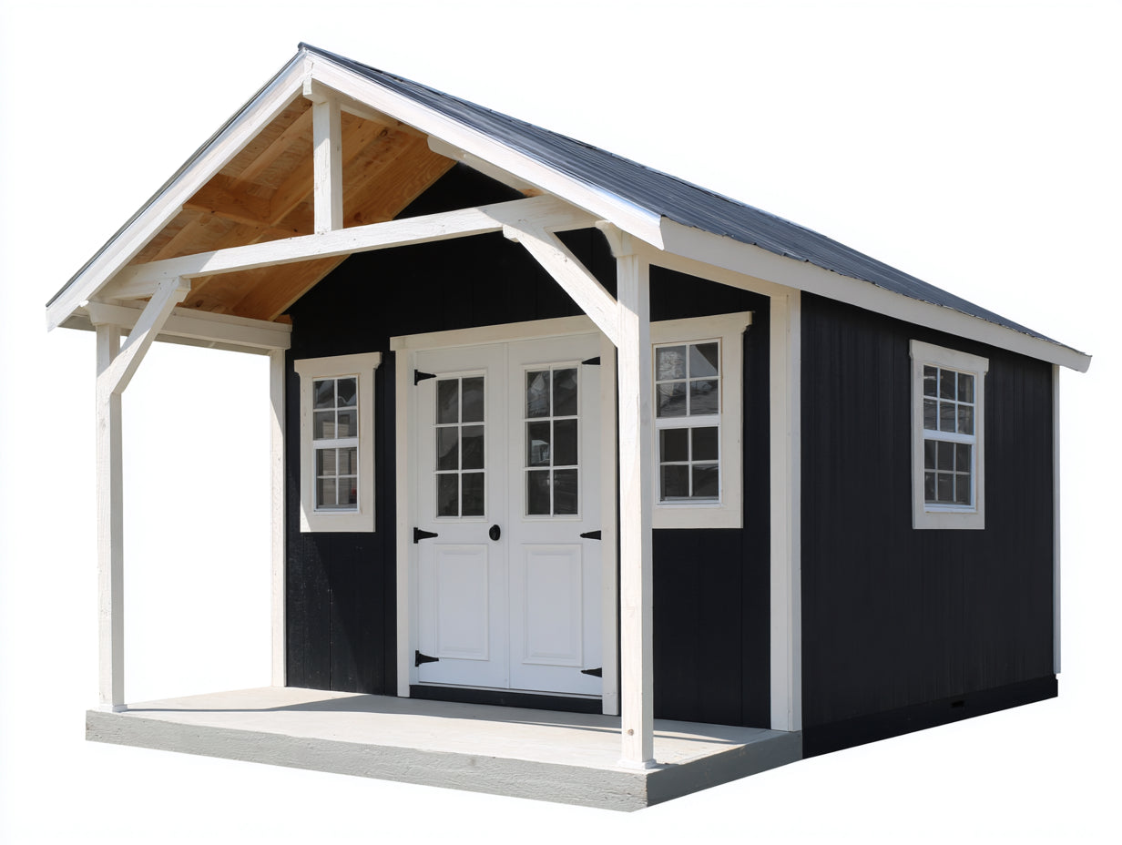 Gartenhäuser Holz 380x280x260 cm - Schwarz-Weiß - Landhausstil mit Vordach