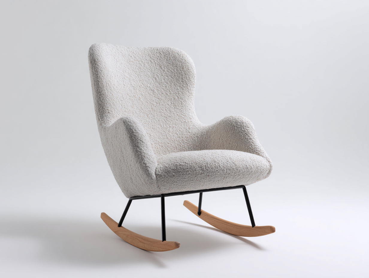 Schaukelstühle Boucléstoff 84x78x96 cm Cremeweiß Moderner Relaxsessel mit Holzkufen