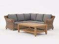 Gartensofa Polyrattan 250x250x80 cm natur-grau für Garten - Eckform mit Couchtisch und Ablageboden