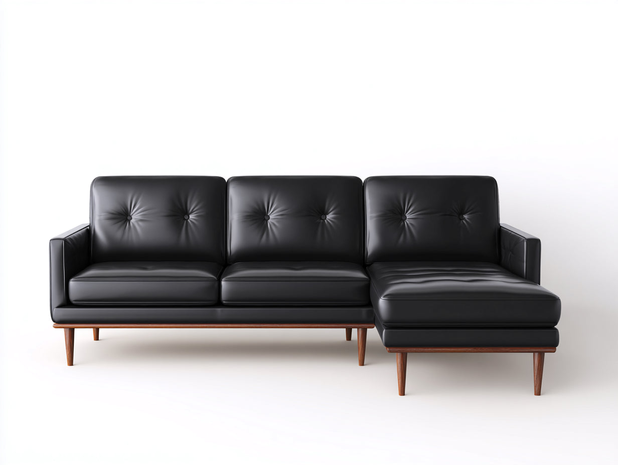 Ecksofa Leder 240x160x84 cm Schwarz - modernes Sofa mit Liegefläche für Wohnzimmer